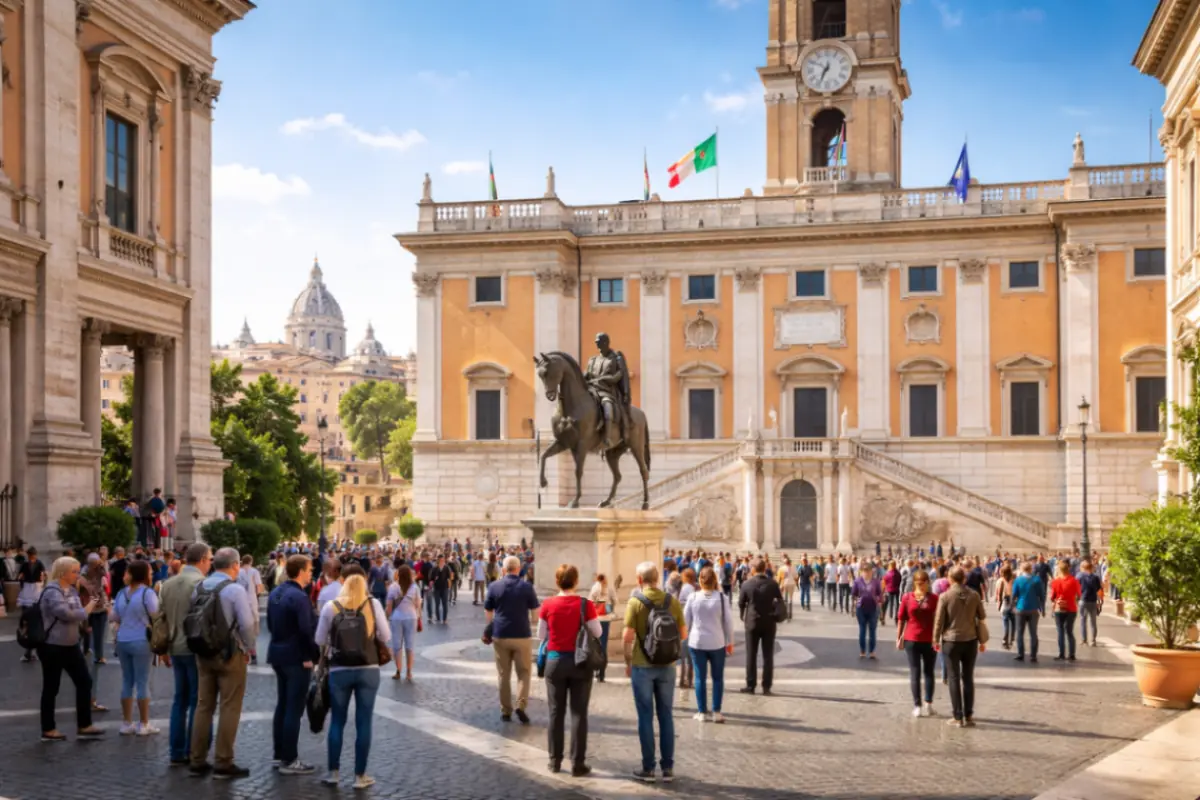Visitatori ai Musei Capitolini durante Pasqua 2026 a Roma con affluenza turistica